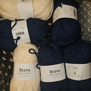 Brava Bulky Weight Yarn in Cream and Blue
